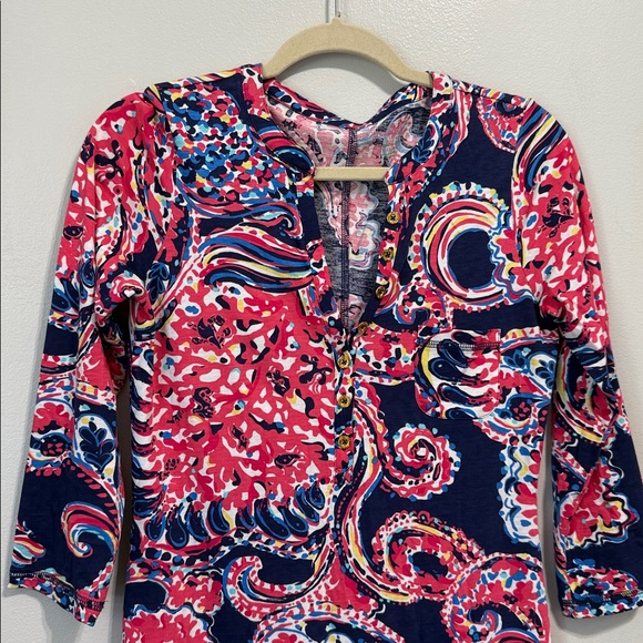 Lilly Pulitzer 100% Pima Cotton Navy Pink Paisley Dress Size Small - Picture 2 of 7